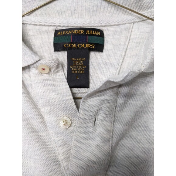 Y2K Beige Cotton Short Sleeve Polo - Golf Shirt Sz L Alexander Julian Colours - Picture 4 of 5